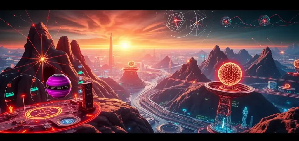 Una representación digital de intercambios descentralizados que muestra el comercio entre pares en un entorno blockchain, destacando plataformas DEX y conceptos DeFi.