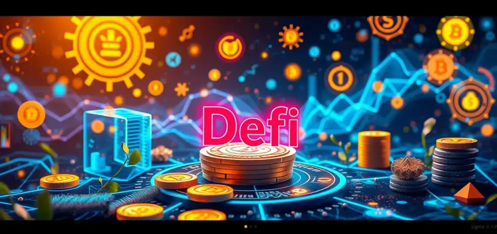 An informative graphic depicting liquidity mining and yield farming concepts in DeFi. It highlights liquidity providers and reward tokens.