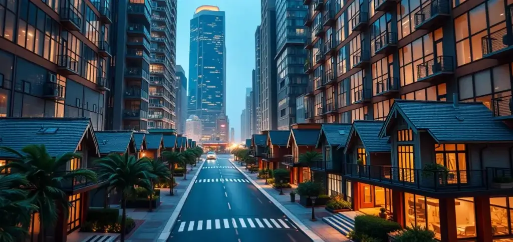 Image depicting various NFT applications in real estate and business, showcasing digital ownership by featuring digital certificates and virtual properties.