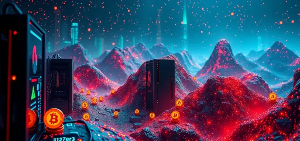 Информативная графика, иллюстрирующая различия между стейкингом и майнингом в криптовалюте, подчеркивающая награды за стейкинг и оборудование для майнинга.