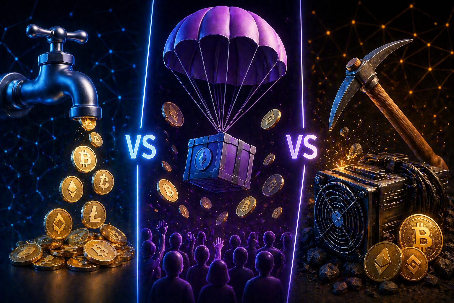 Криптокраны, аирдропы и майнинг